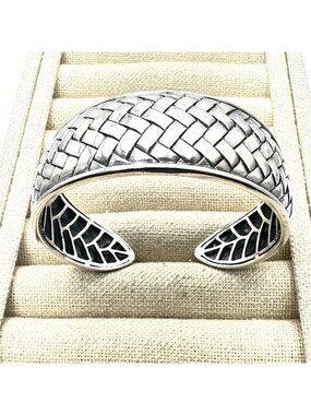 Woven Design Sterling Silver Cuff Bracelet Signed BBJ 7 Inch 50 Grams